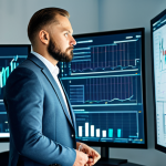 A professional Polish business executive, fully clothed in a modest business suit, stands in a sophisticated, modern office. They are looking intently at a holographic display showing abstract blockchain network diagrams and cryptocurrency charts, symbolizing the dynamic digital world. The environment is clean and brightly lit, reflecting innovation and forward-thinking. safe for work, appropriate content, perfect anatomy, correct proportions, natural pose, well-formed hands, proper finger count, professional photography, high quality, family-friendly.